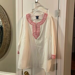Doncaster White tunic with orange and purple embroidery trim size 22W. NEW!!